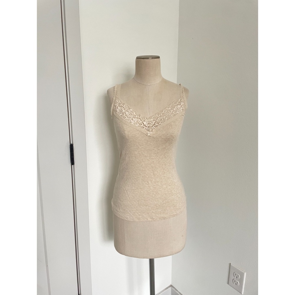 Y2K Express Tank Top Beige Women L Lace Cami Tank Top Coquette Preppy Pointelle